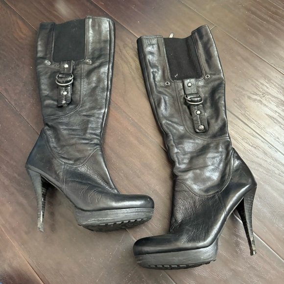 Guess Leather Biker Knee High Side Buckle Boots Punk Goth Glam 8.5 - Picture 2 of 8